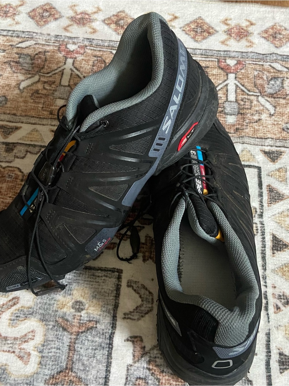 Salomon Black and Gray Trail Running Shoes with Subtle Color Accents